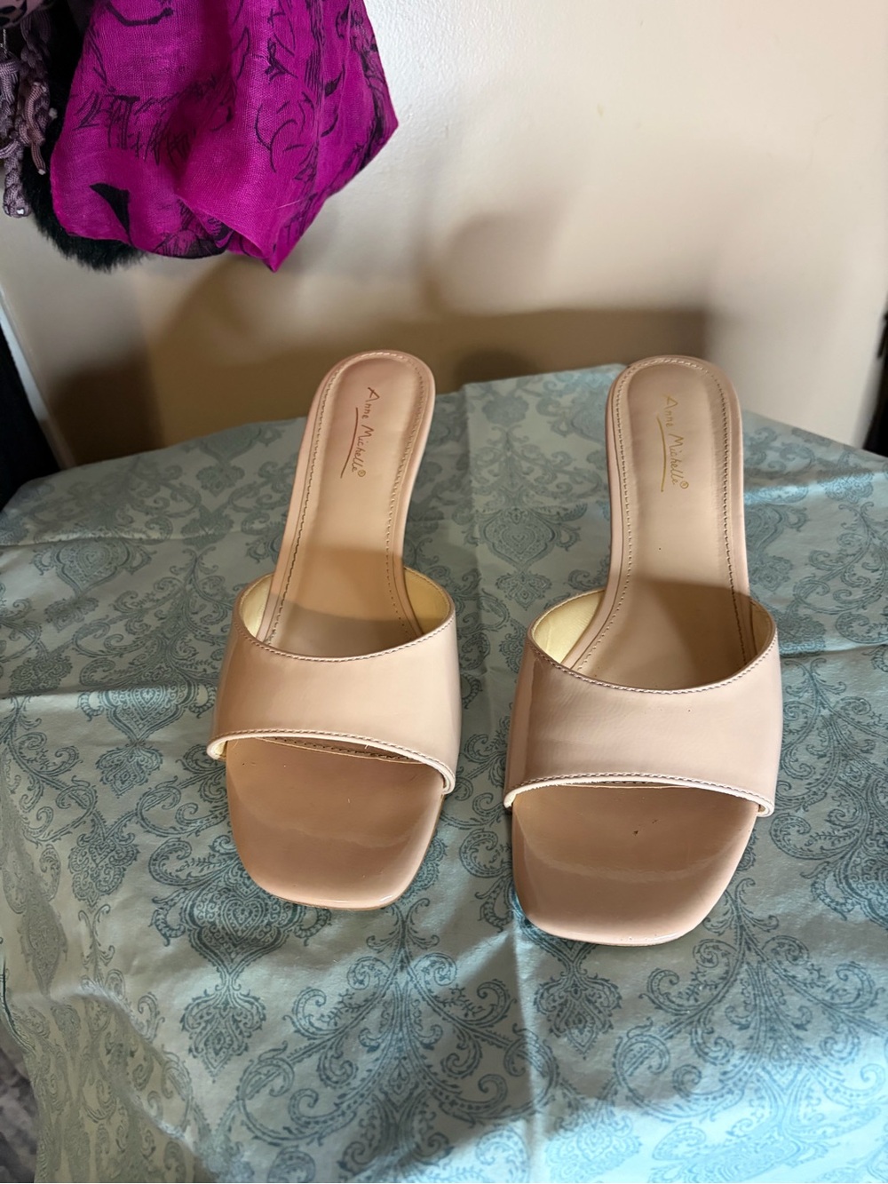 Anne Michelle Beige Slip-On Square Toe Mules - Picture 1 of 7